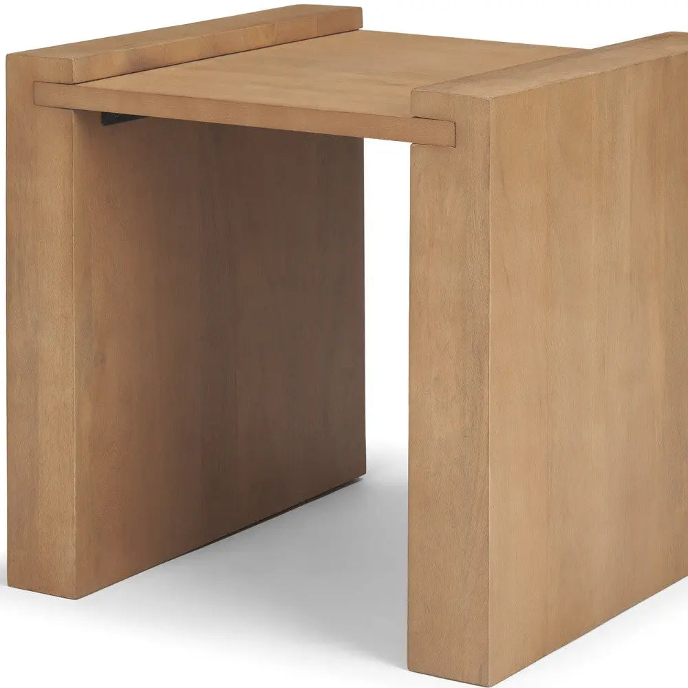 22" Natural Solid Wood Square Sled End Table Homeroots Living Room