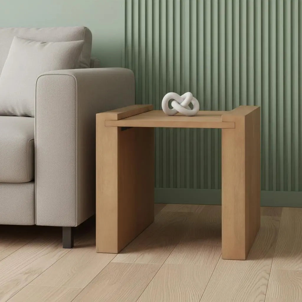22" Natural Solid Wood Square Sled End Table Homeroots Living Room