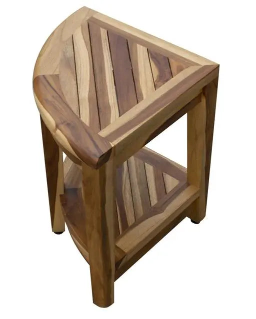 22" Natural Teak Corner Shower Bench With Shelf Homeroots Bed & Bath