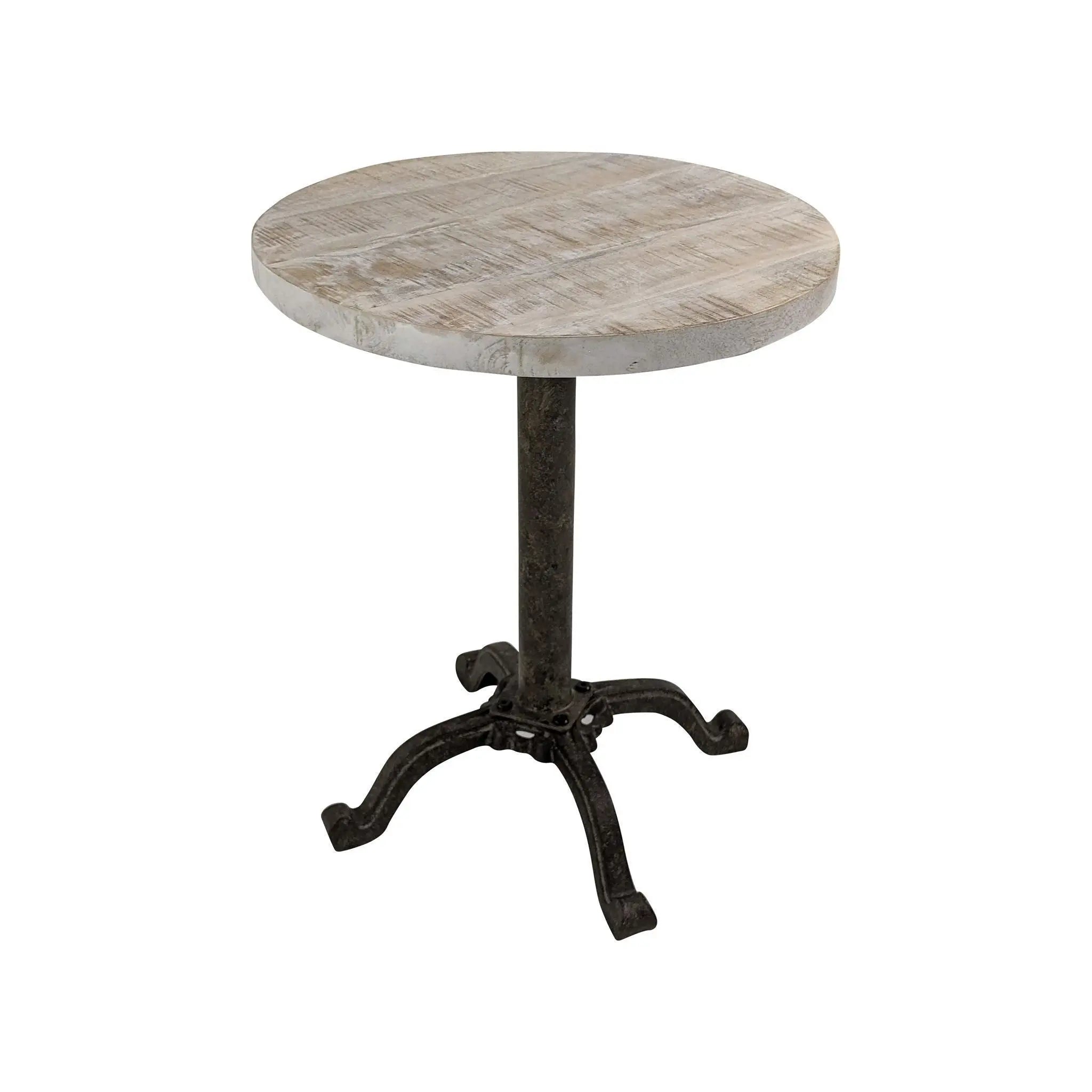 22" Natural and Black Solid Wood and Metal Height Adjustable Round Pedestal End Table Homeroots Living Room