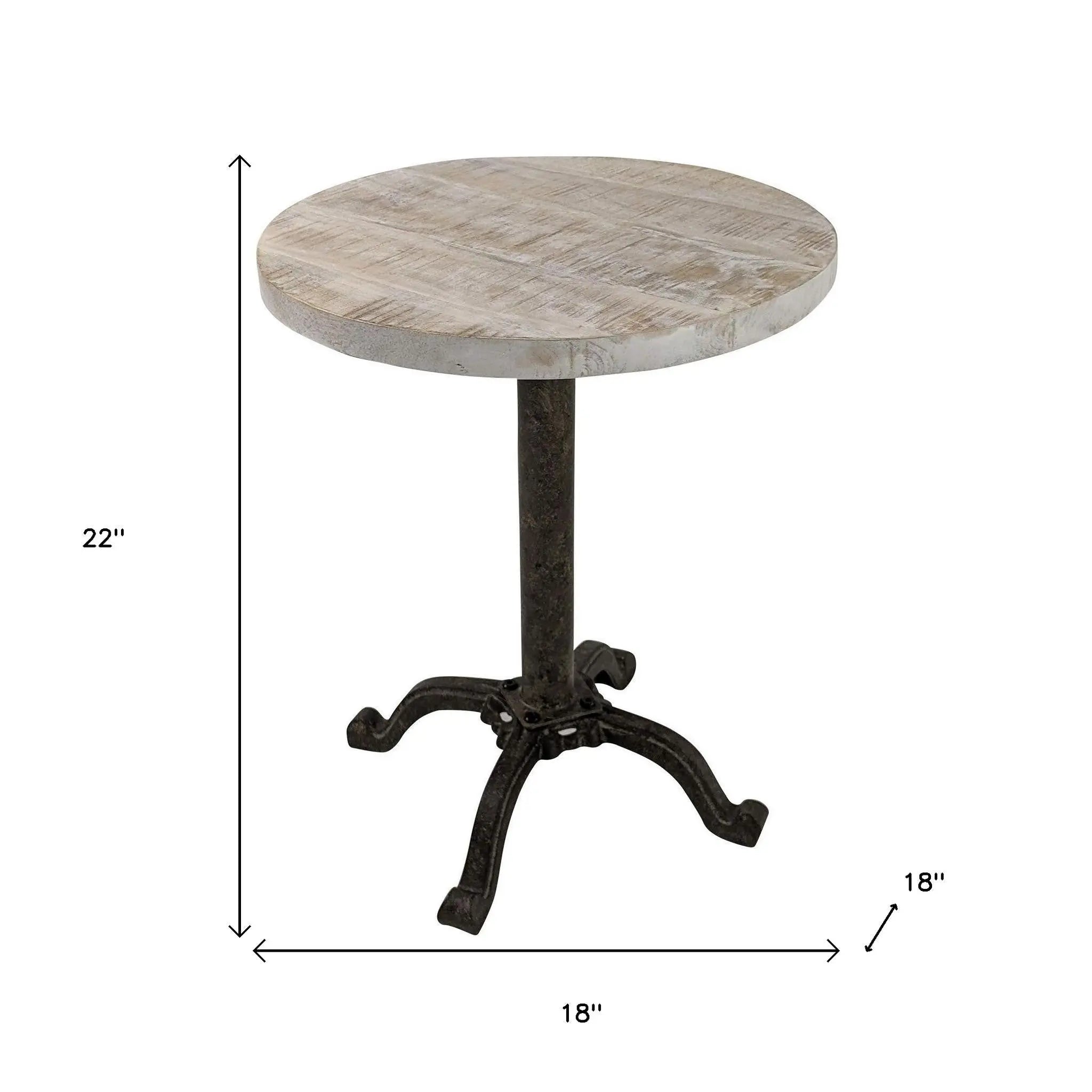 22" Natural and Black Solid Wood and Metal Height Adjustable Round Pedestal End Table Homeroots Living Room