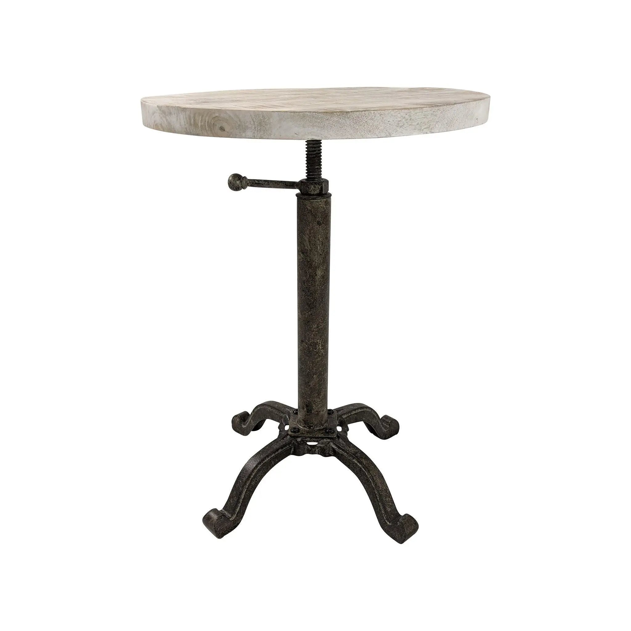 22" Natural and Black Solid Wood and Metal Height Adjustable Round Pedestal End Table Homeroots Living Room