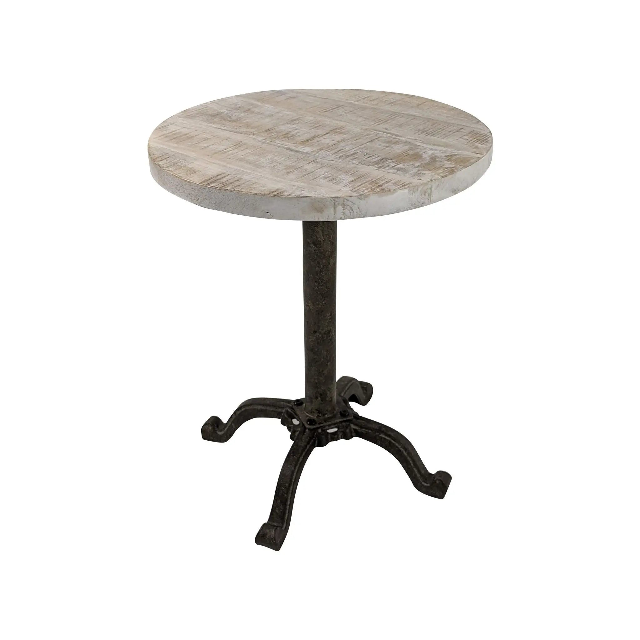 22" Natural and Black Solid Wood and Metal Height Adjustable Round Pedestal End Table Homeroots Living Room