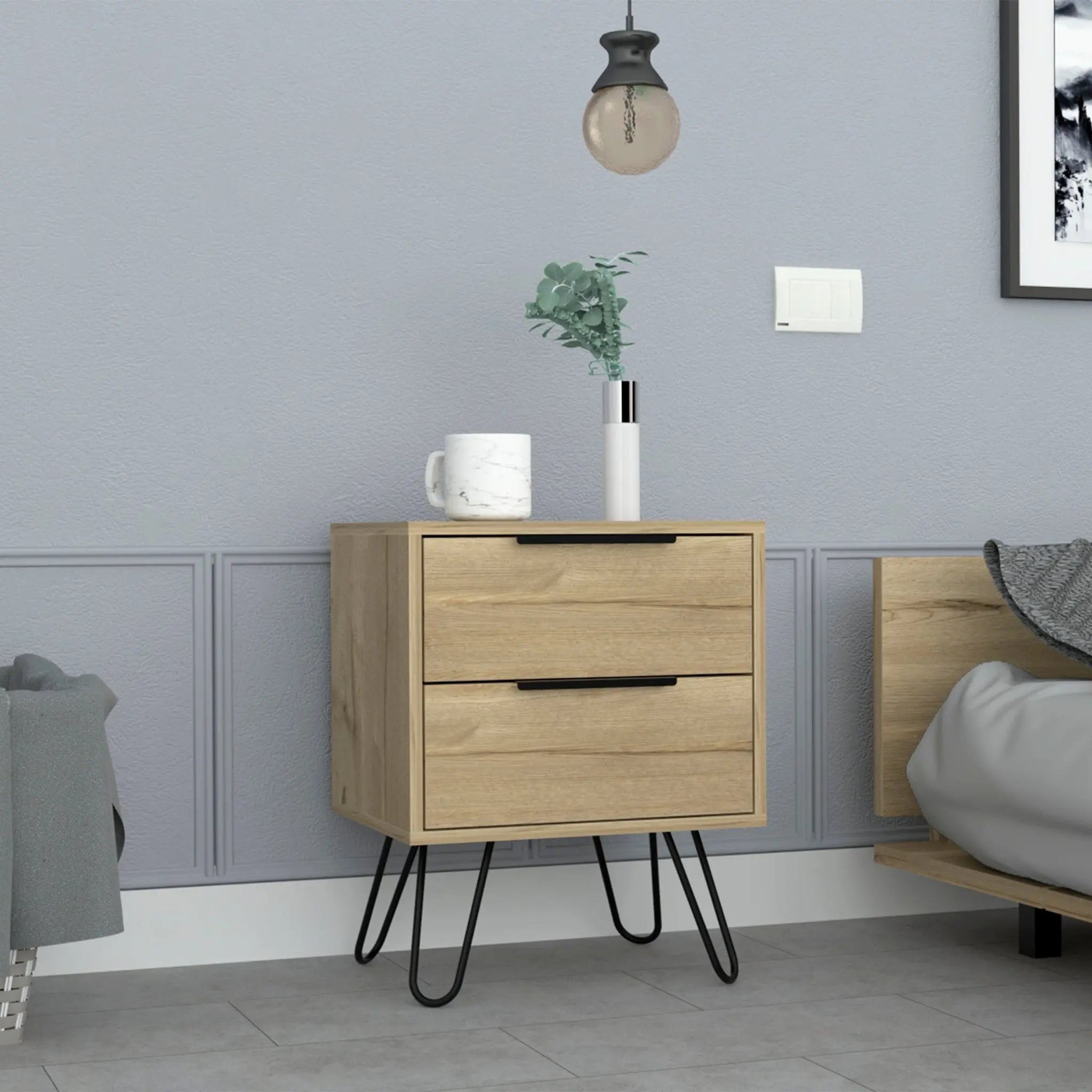 22" Oak Wood Two Drawer Nightstand Homeroots Bed & Bath