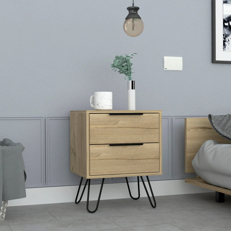 22" Oak Wood Two Drawer Nightstand Homeroots Bed & Bath