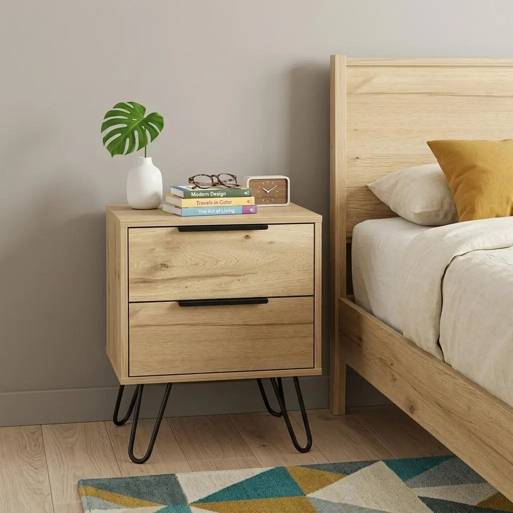 22" Oak Wood Two Drawer Nightstand Homeroots Bed & Bath