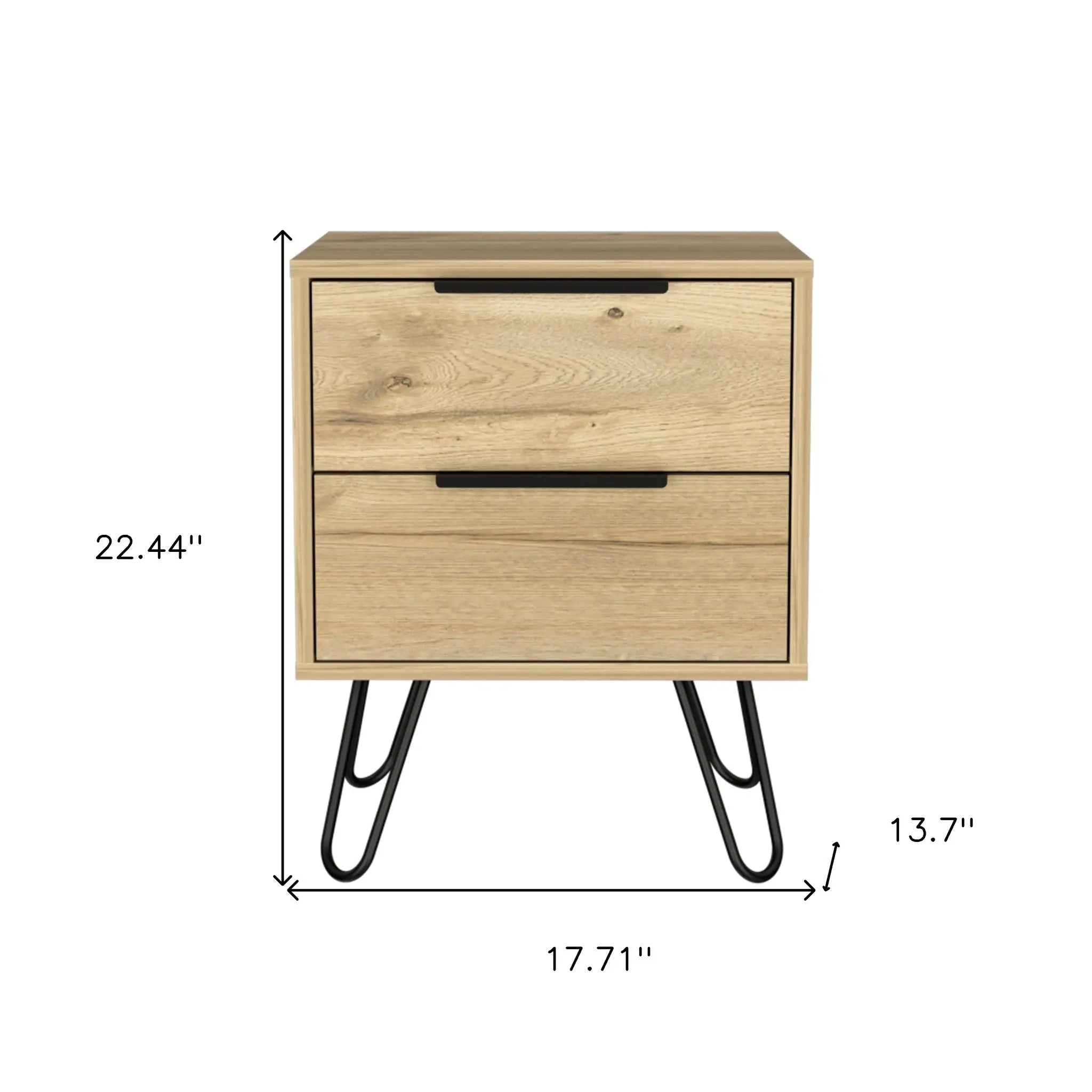 22" Oak Wood Two Drawer Nightstand Homeroots Bed & Bath