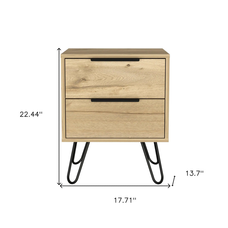 22" Oak Wood Two Drawer Nightstand Homeroots Bed & Bath