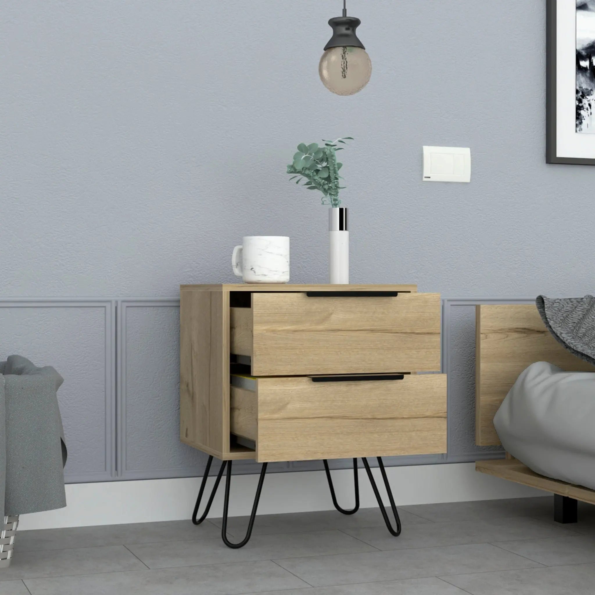 22" Oak Wood Two Drawer Nightstand Homeroots Bed & Bath