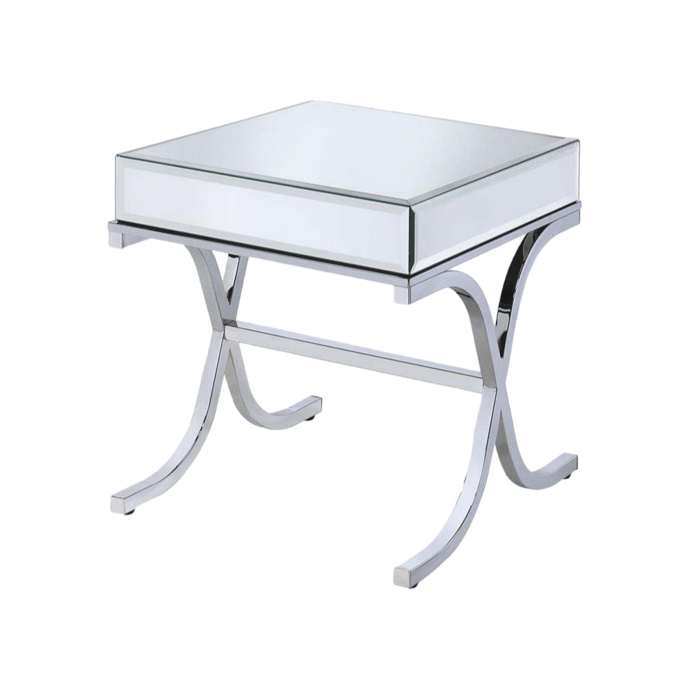 22" Silver And Clear Glass Square Mirrored End Table - GreatEagleInc