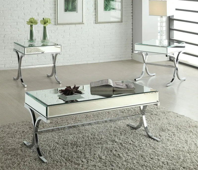 22" Silver And Clear Glass Square Mirrored End Table - GreatEagleInc