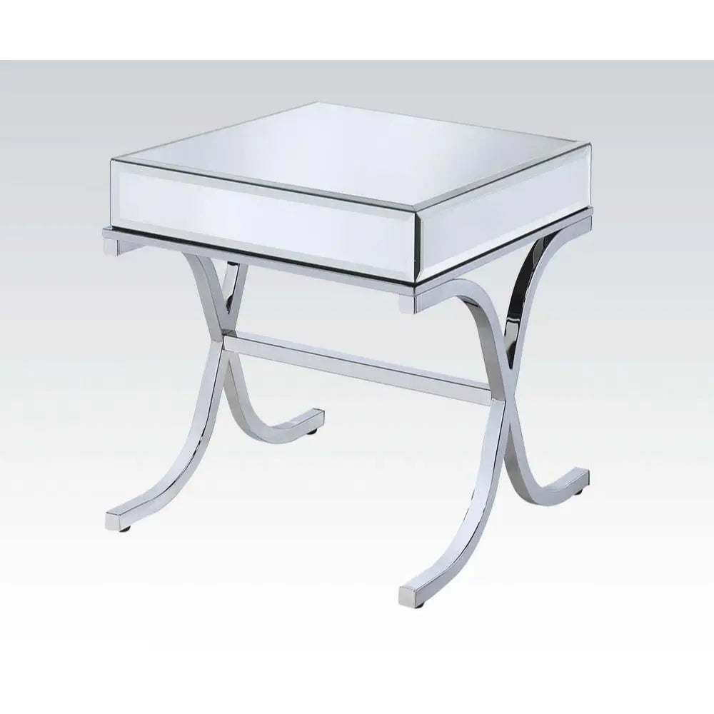 22" Silver And Clear Glass Square Mirrored End Table - GreatEagleInc