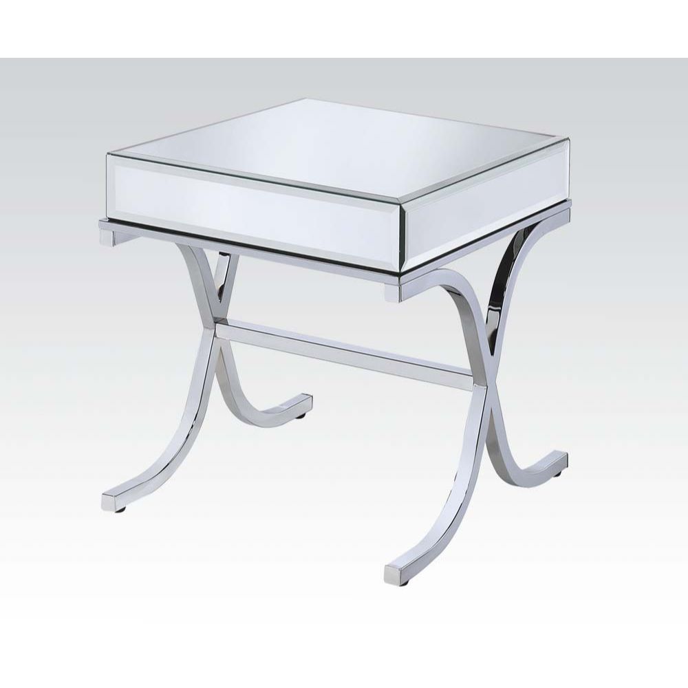 22" Silver And Clear Glass Square Mirrored End Table - GreatEagleInc