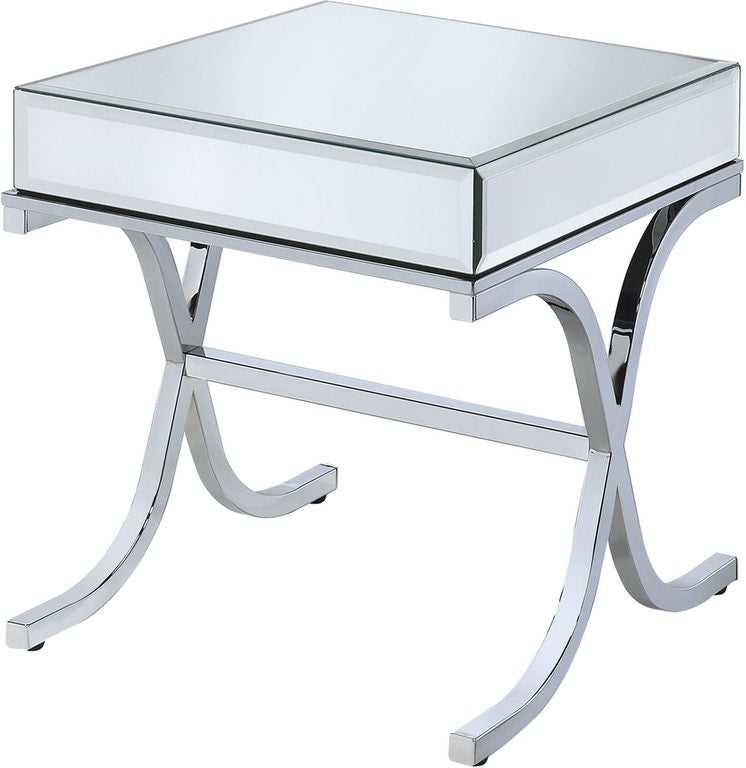 22" Silver And Clear Glass Square Mirrored End Table - GreatEagleInc
