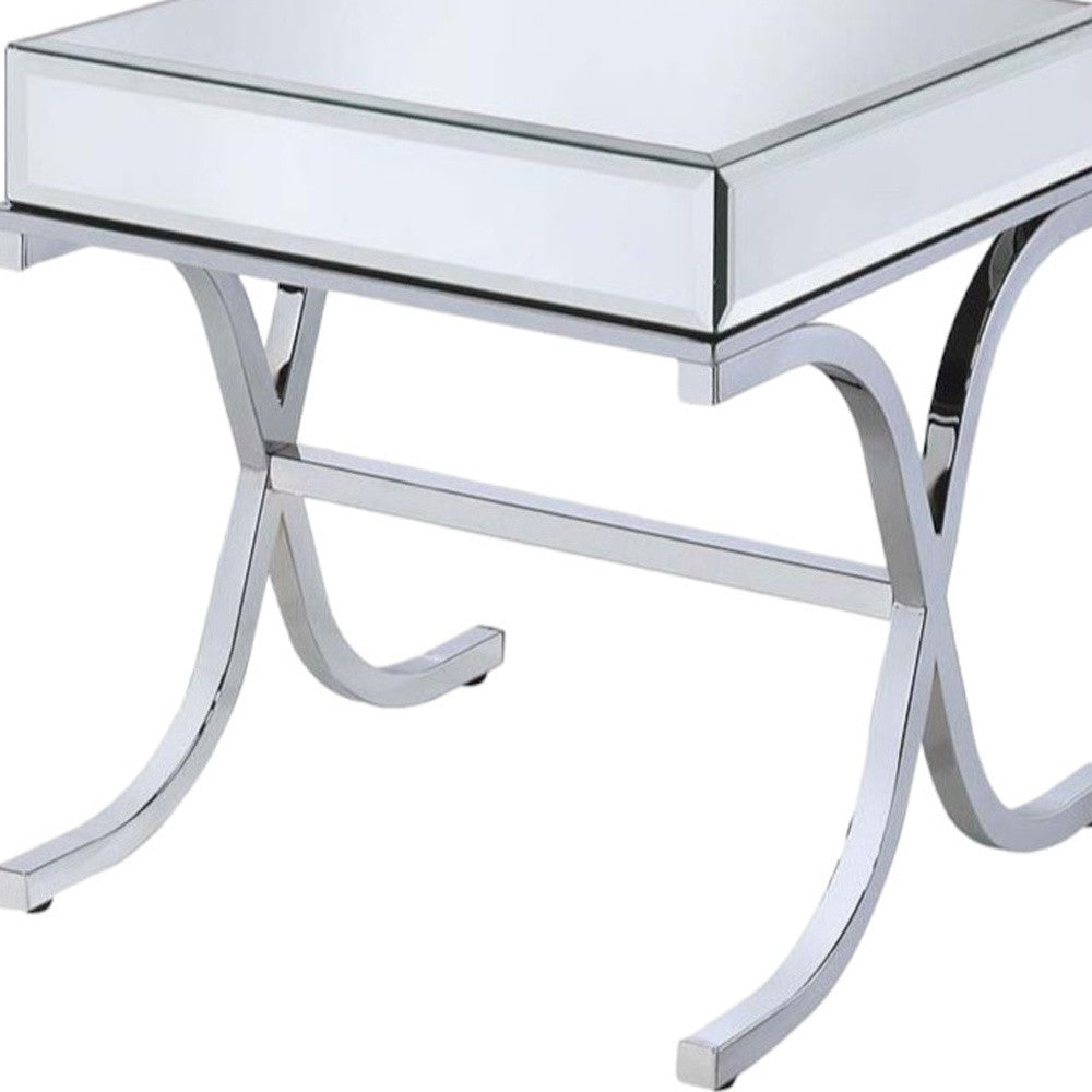 22" Silver And Clear Glass Square Mirrored End Table - GreatEagleInc