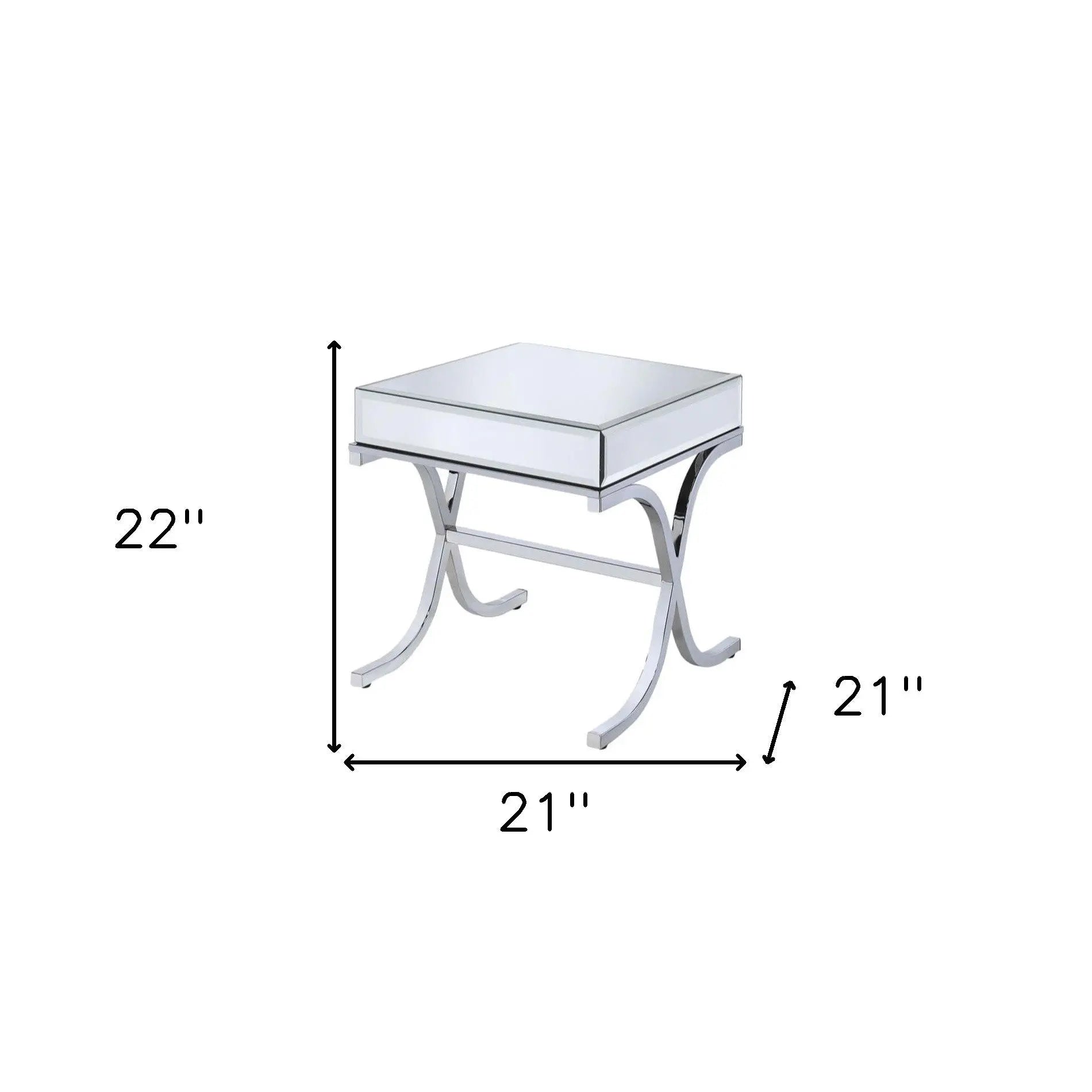 22" Silver And Clear Glass Square Mirrored End Table - GreatEagleInc