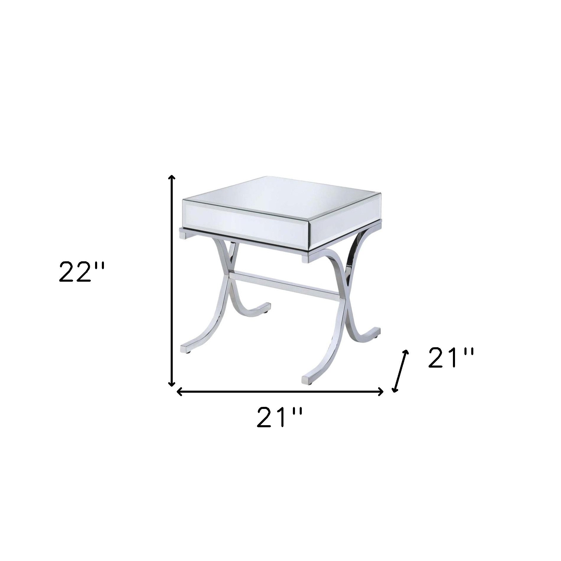 22" Silver And Clear Glass Square Mirrored End Table - GreatEagleInc