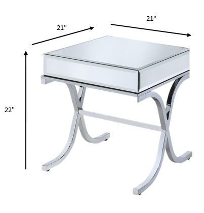 22" Silver And Clear Glass Square Mirrored End Table - GreatEagleInc