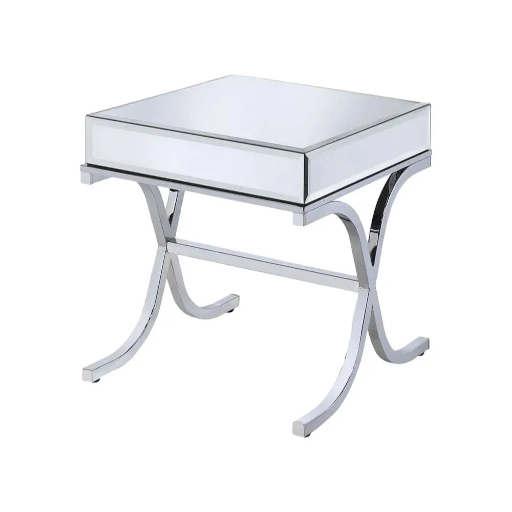 22" Silver And Clear Glass Square Mirrored End Table - GreatEagleInc