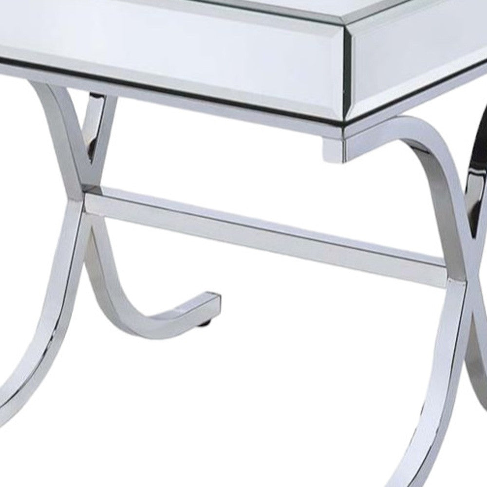 22" Silver And Clear Glass Square Mirrored End Table - GreatEagleInc