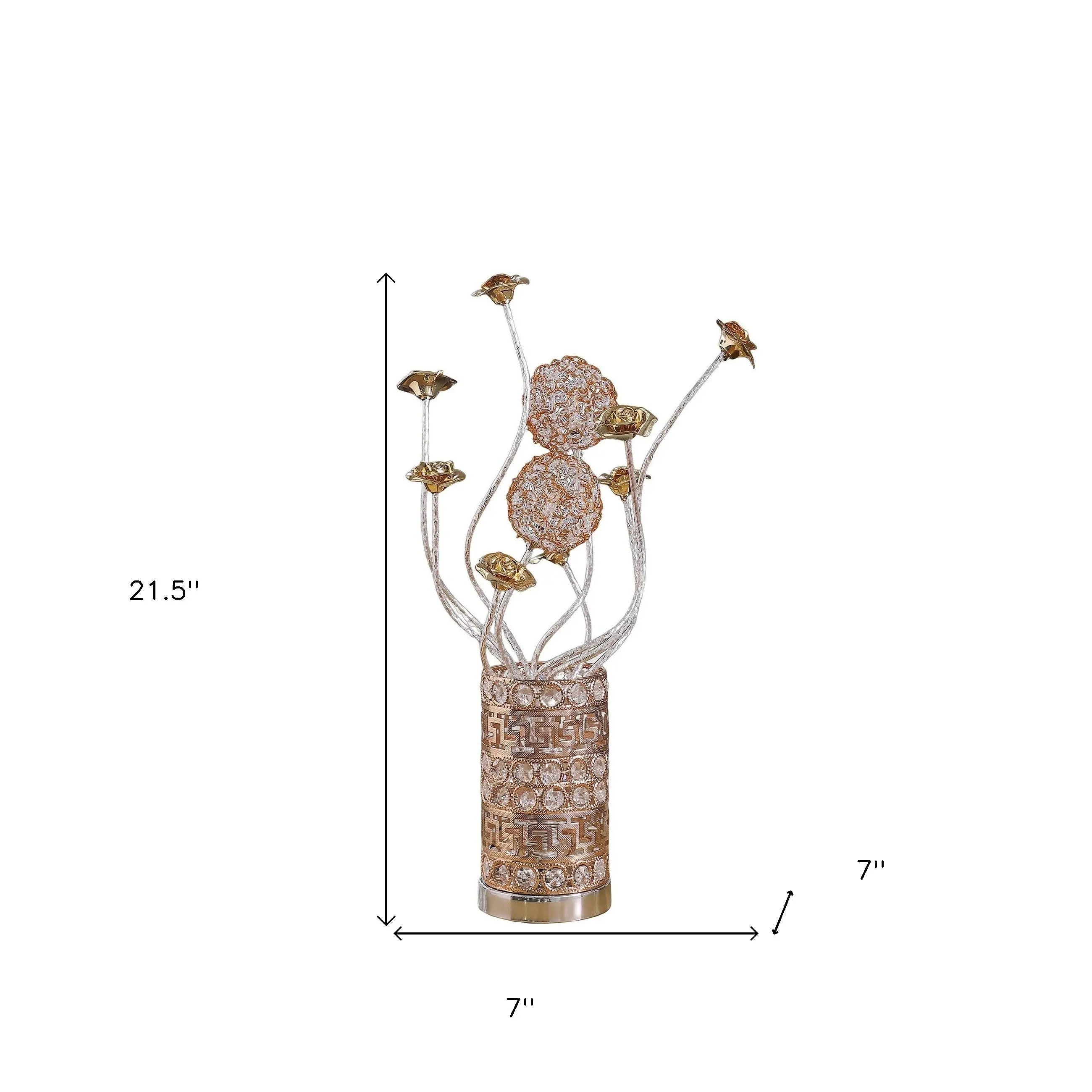 22" Silver And Rose Gold Metal And Acrylic Flowers Bedside Lamp Homeroots Lighting