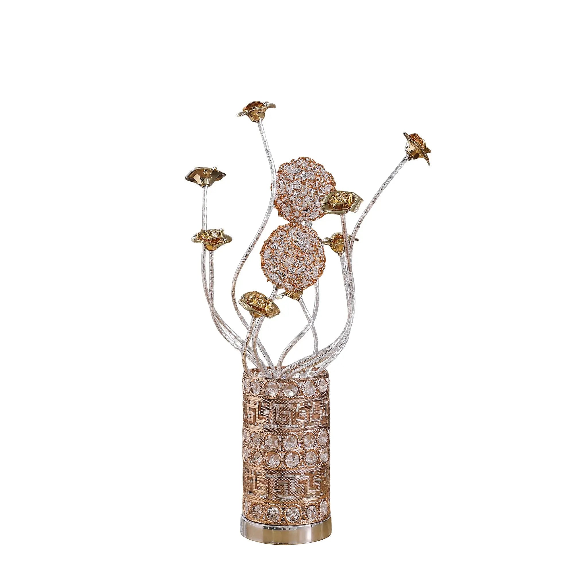 22" Silver And Rose Gold Metal And Acrylic Flowers Bedside Lamp Homeroots Lighting