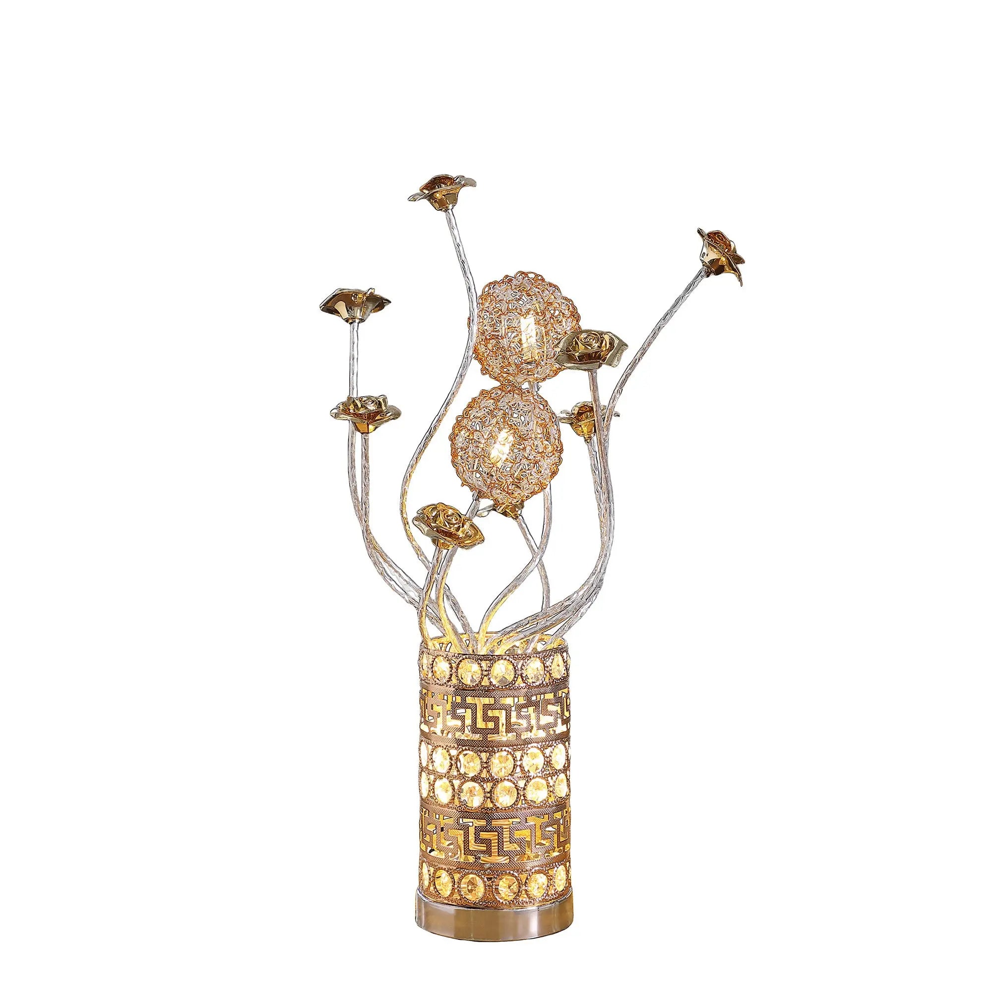 22" Silver And Rose Gold Metal And Acrylic Flowers Bedside Lamp Homeroots Lighting