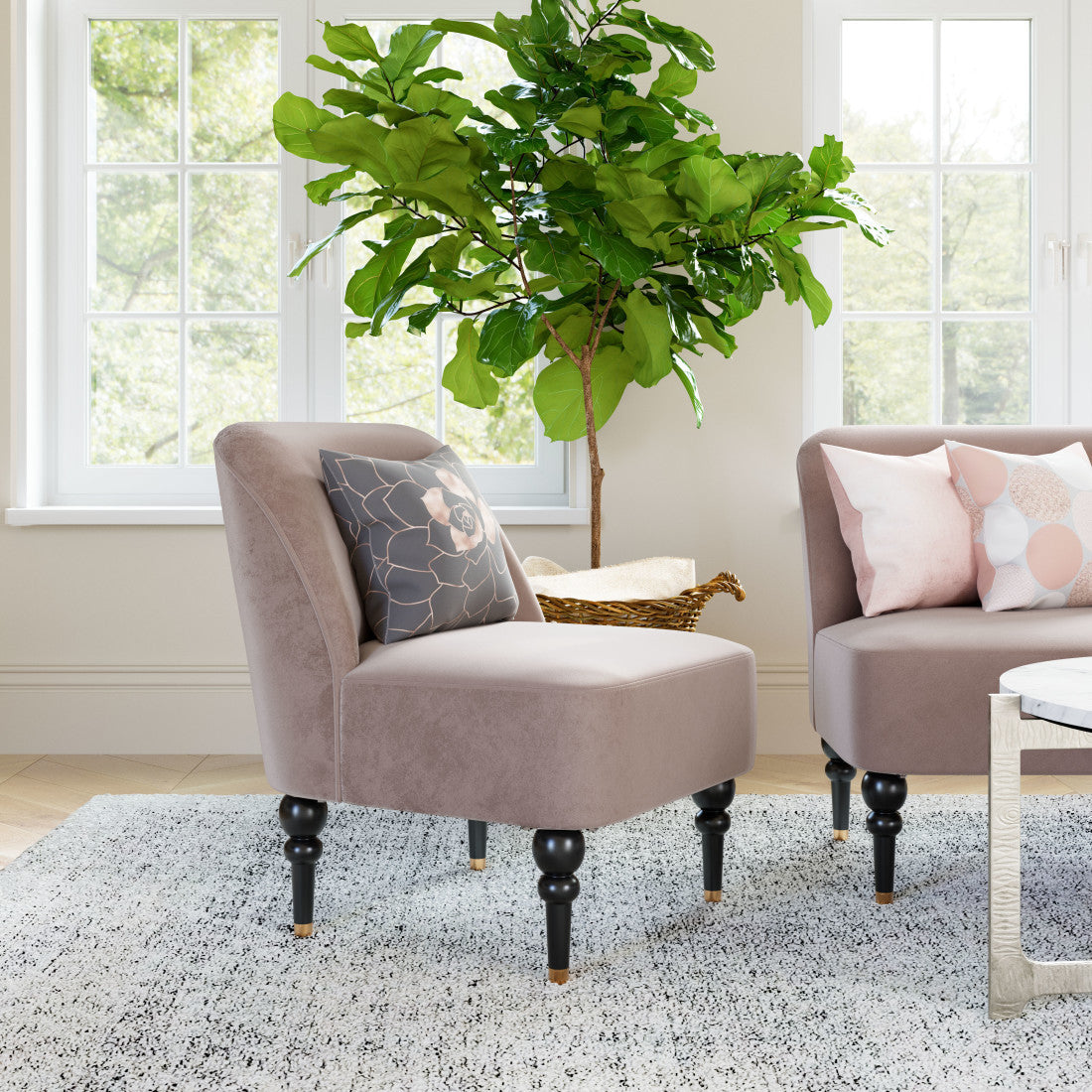 22" Taupe And Black And Gold Velvet And Upholstered Side Chair Homeroots Living Room