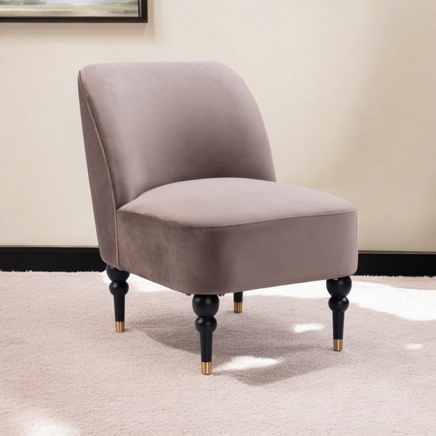 22" Taupe And Black And Gold Velvet And Upholstered Side Chair Homeroots Living Room