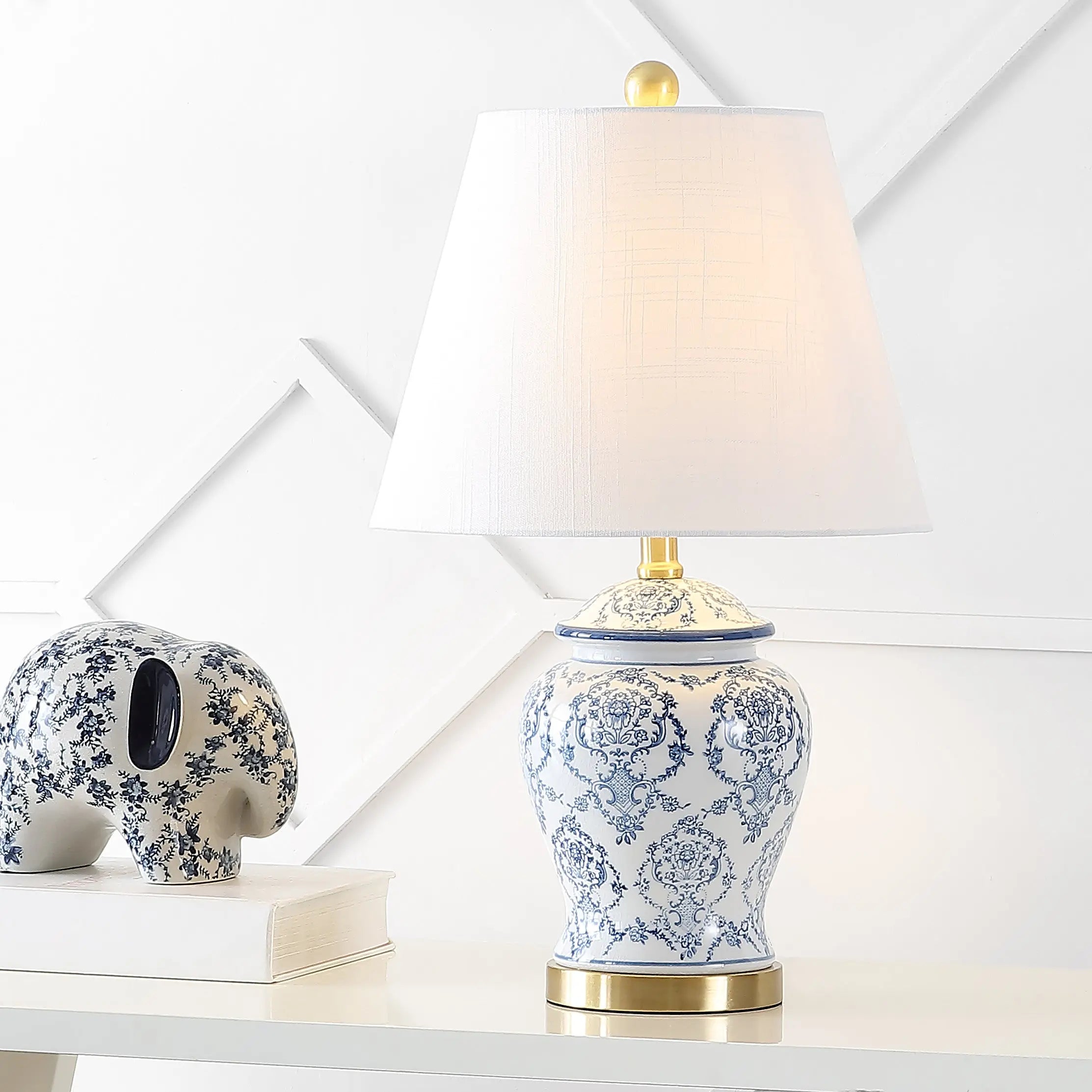 22" White Blue And Gold Urn Table Lamp With Empire Shade Homeroots Lighting