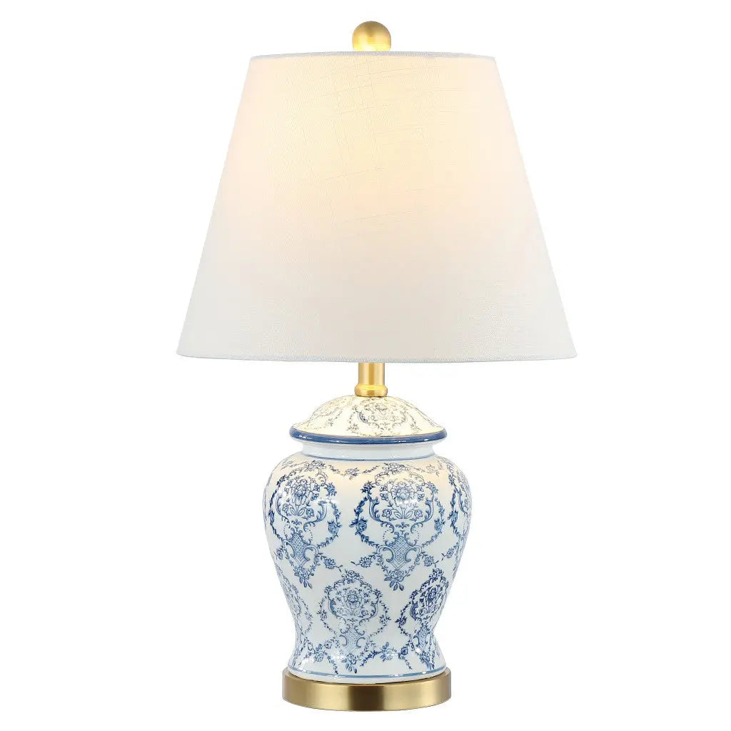 22" White Blue And Gold Urn Table Lamp With Empire Shade Homeroots Lighting