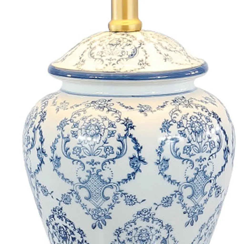 22" White Blue And Gold Urn Table Lamp With Empire Shade Homeroots Lighting