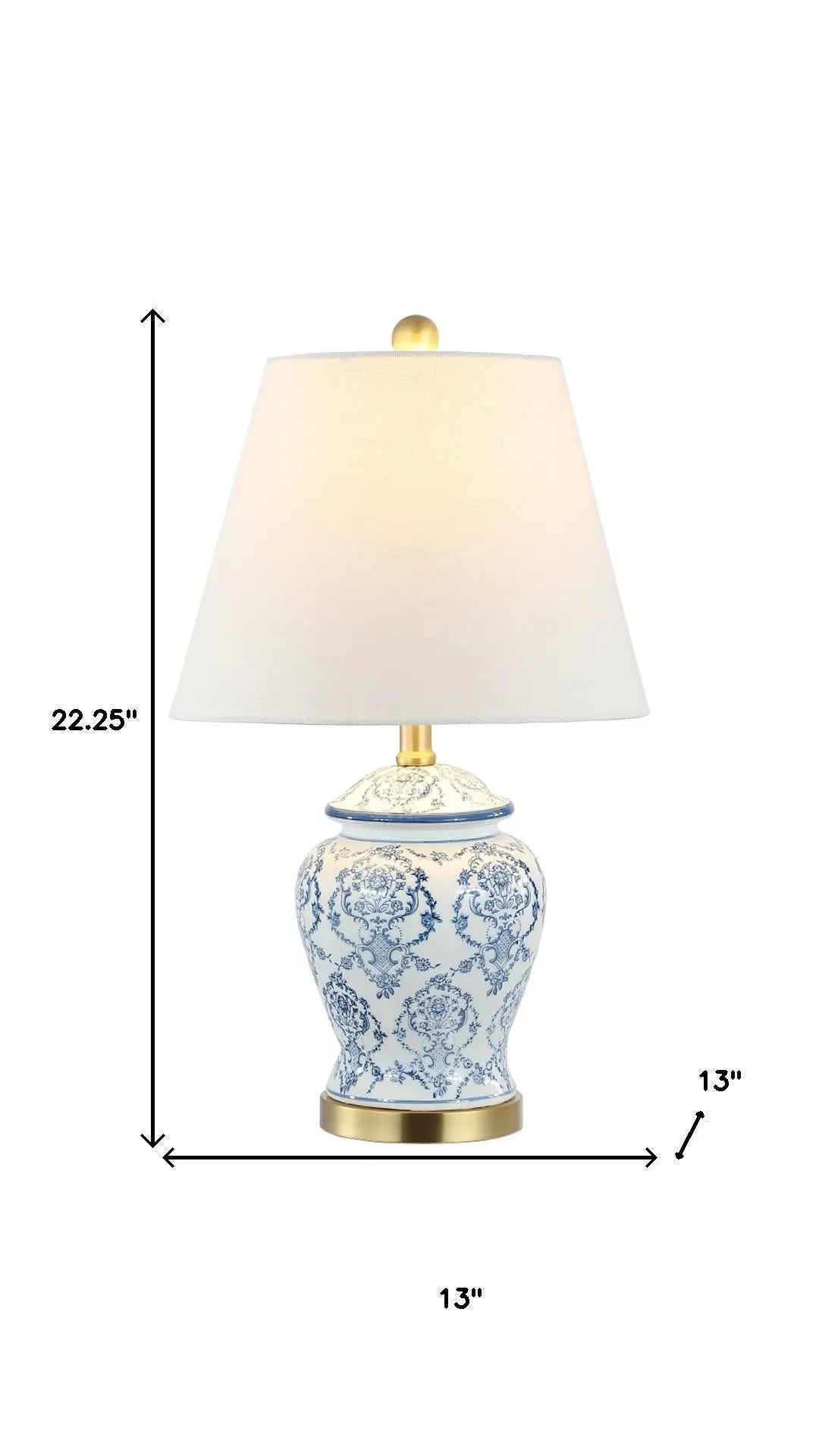 22" White Blue And Gold Urn Table Lamp With Empire Shade Homeroots Lighting