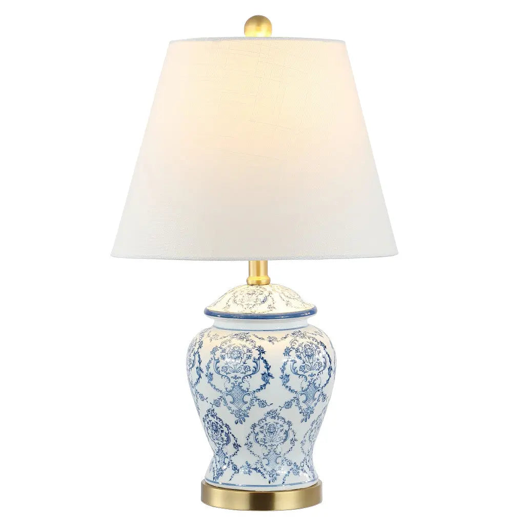 22" White Blue And Gold Urn Table Lamp With Empire Shade Homeroots Lighting