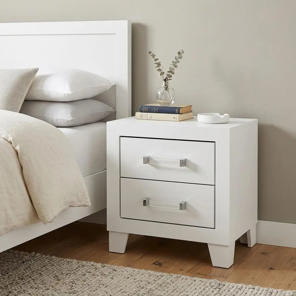 22" White Two Drawer Wood Nightstand Homeroots Bed & Bath
