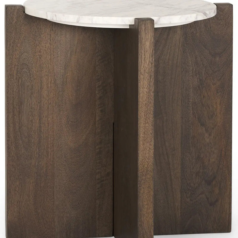 22" White and Brown Stone and Wood Tray Table Homeroots Living Room