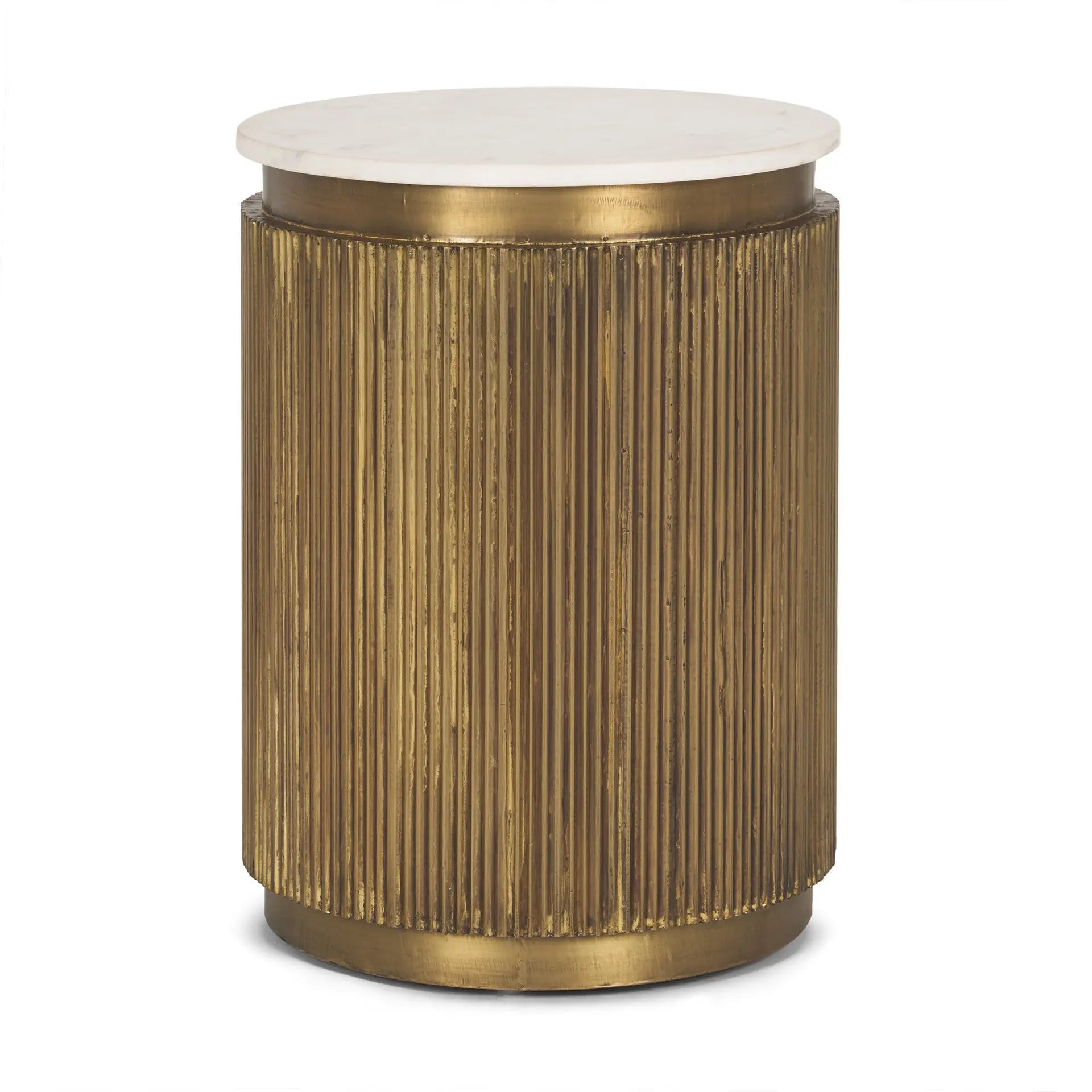 22" White and Gold Stone and Brass Round Block End Table Homeroots Living Room