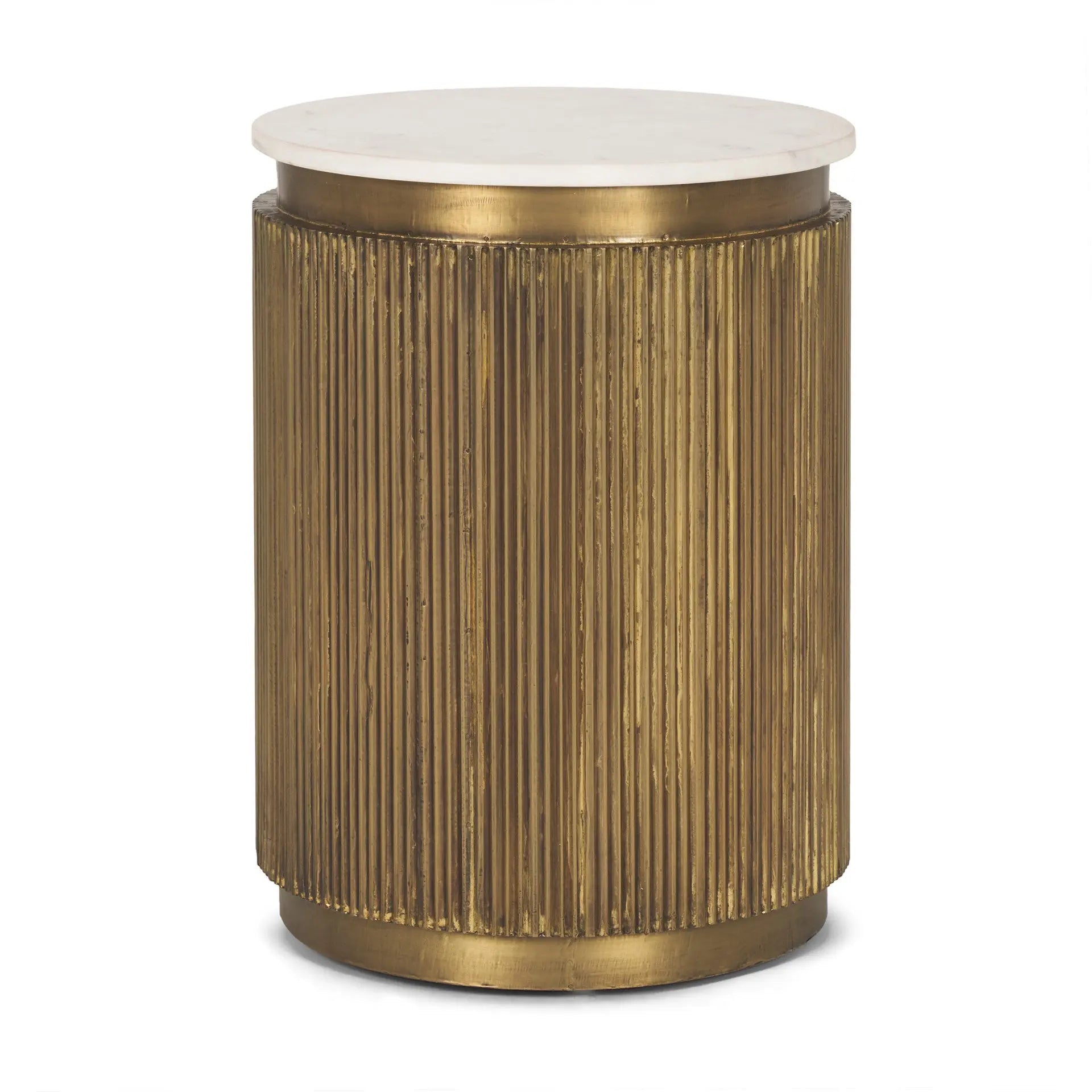 22" White and Gold Stone and Brass Round Block End Table Homeroots Living Room