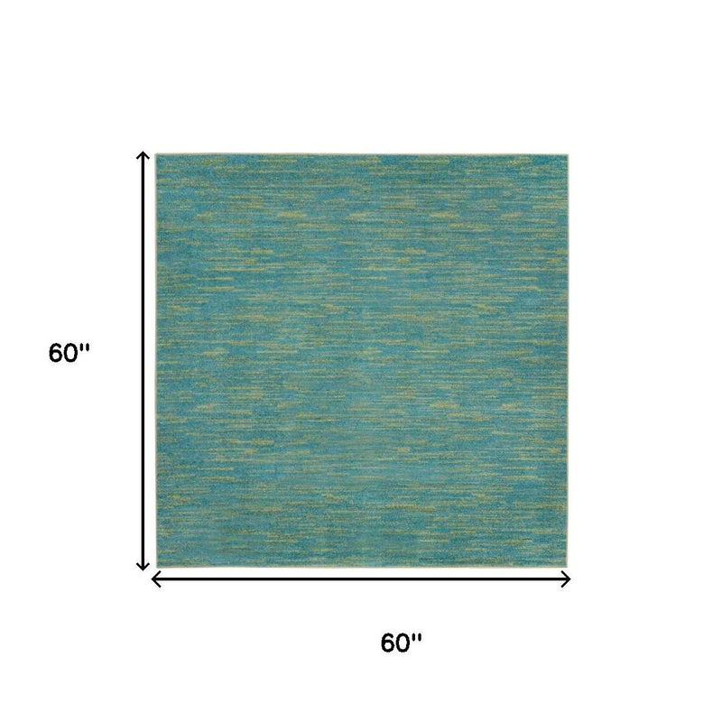5' X 5' Blue And Green Square Indoor Outdoor Area Rug - GreatEagleInc