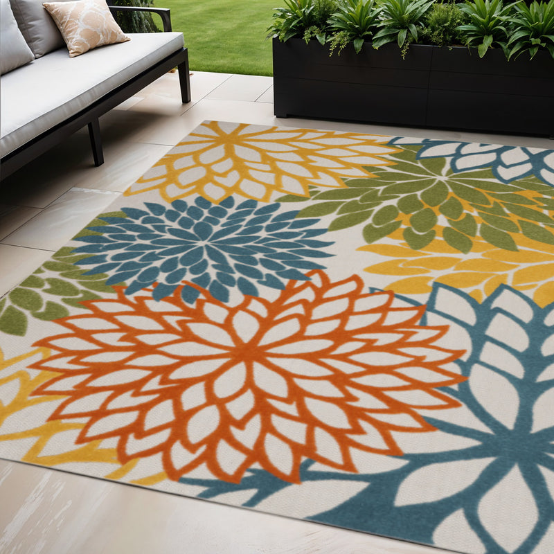 5' X 7' Blue And Yellow Indoor Outdoor Area Rug - GreatEagleInc