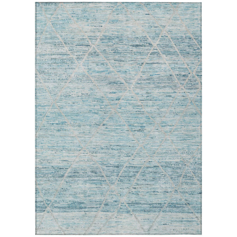10' X 14' Teal Blue And Ivory Trellis Washable Indoor Outdoor Area Rug - GreatEagleInc