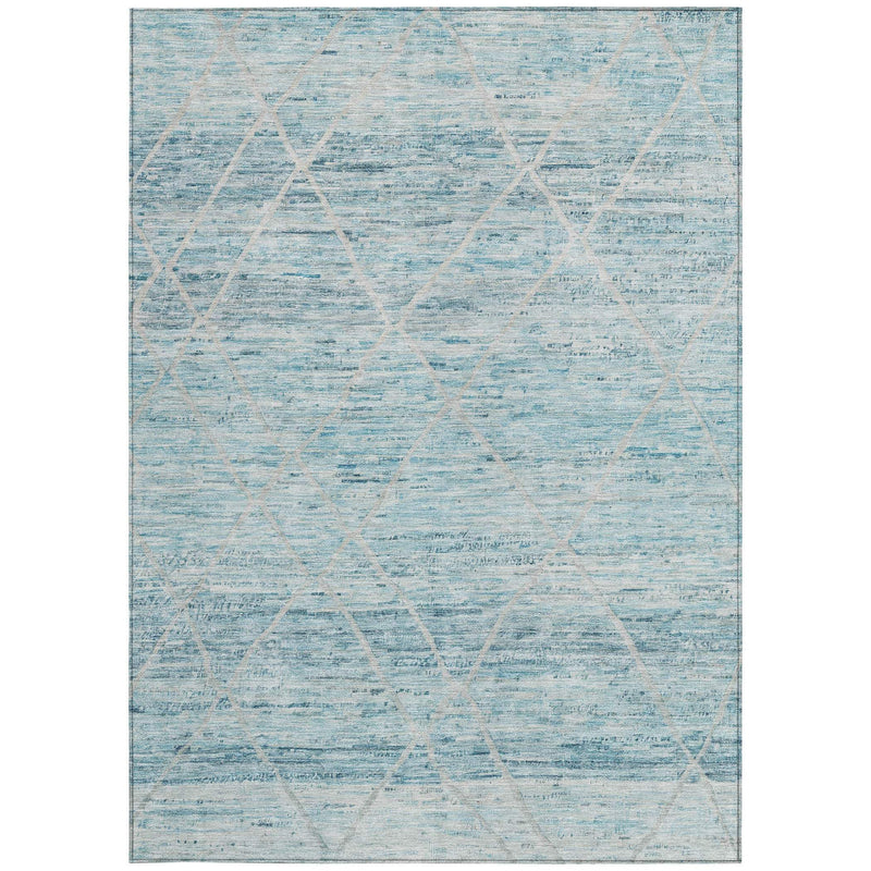 10' X 14' Teal Blue And Ivory Trellis Washable Indoor Outdoor Area Rug - GreatEagleInc