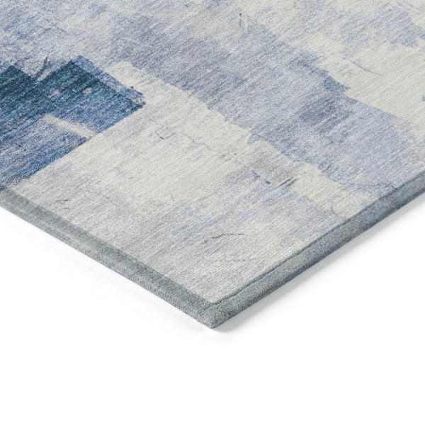 3' X 5' Denim Blue Gray And Ivory Abstract Washable Indoor Outdoor Area Rug - GreatEagleInc