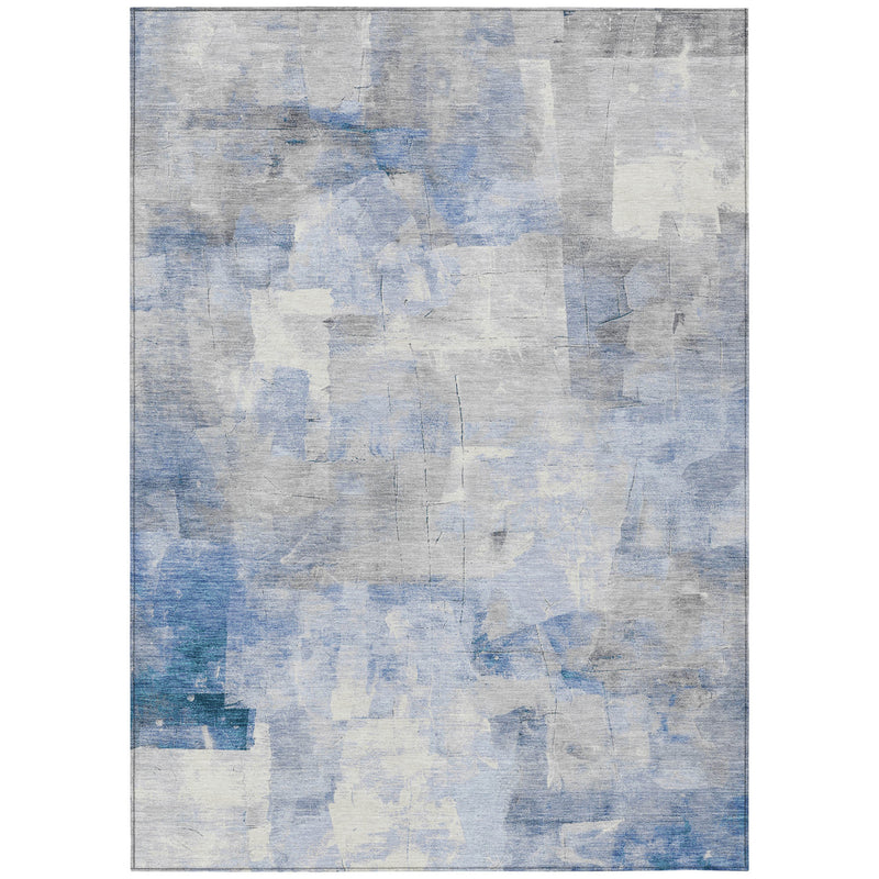 3' X 5' Denim Blue Gray And Ivory Abstract Washable Indoor Outdoor Area Rug - GreatEagleInc