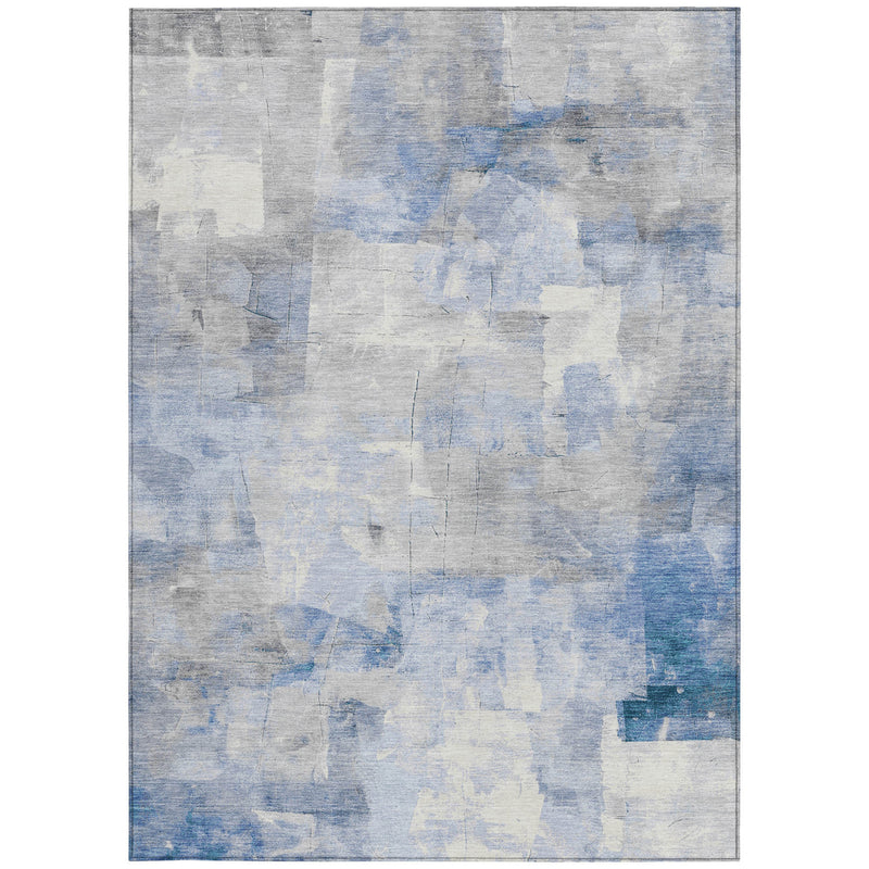 3' X 5' Denim Blue Gray And Ivory Abstract Washable Indoor Outdoor Area Rug - GreatEagleInc