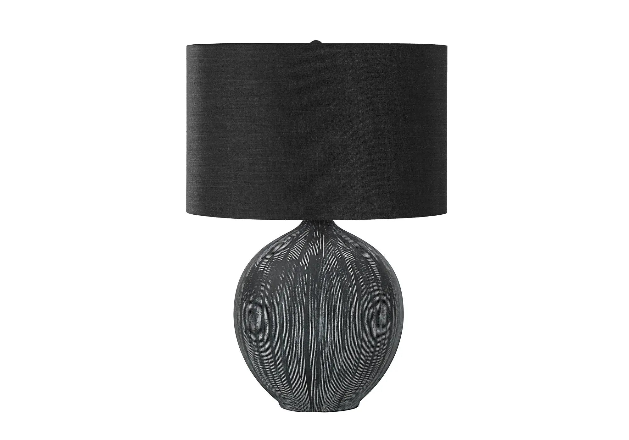 23" Black Ceramic Round Table Lamp With Black Drum Shade Homeroots Lighting