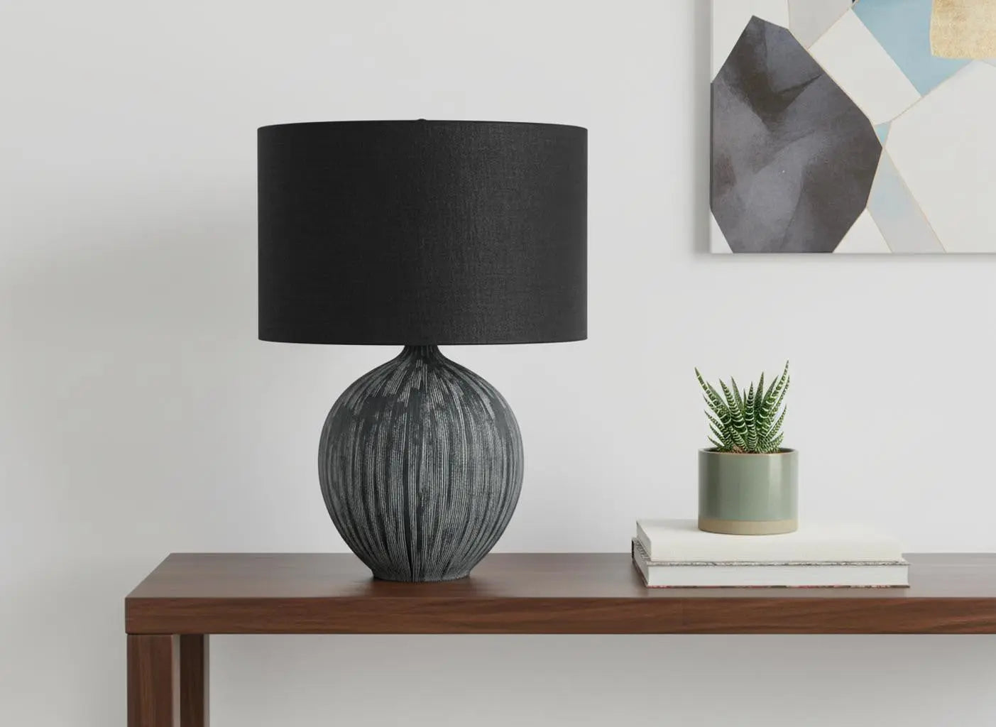 23" Black Ceramic Round Table Lamp With Black Drum Shade Homeroots Lighting