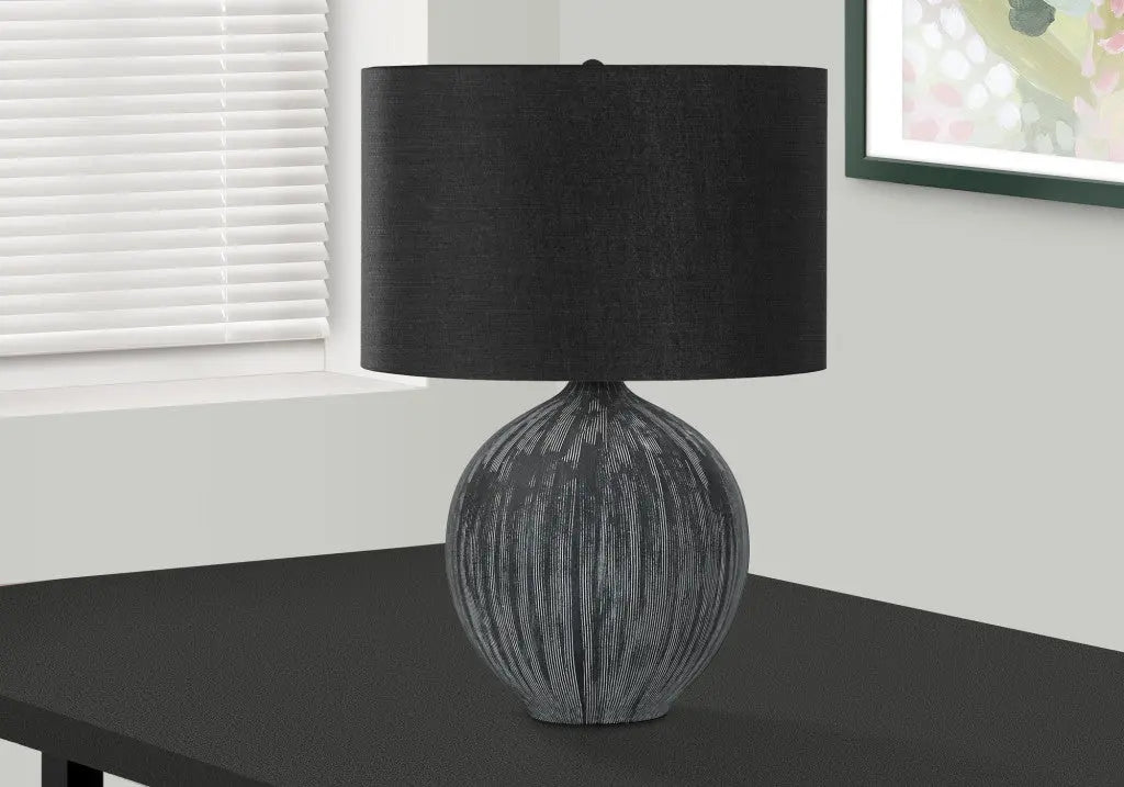 23" Black Ceramic Round Table Lamp With Black Drum Shade Homeroots Lighting