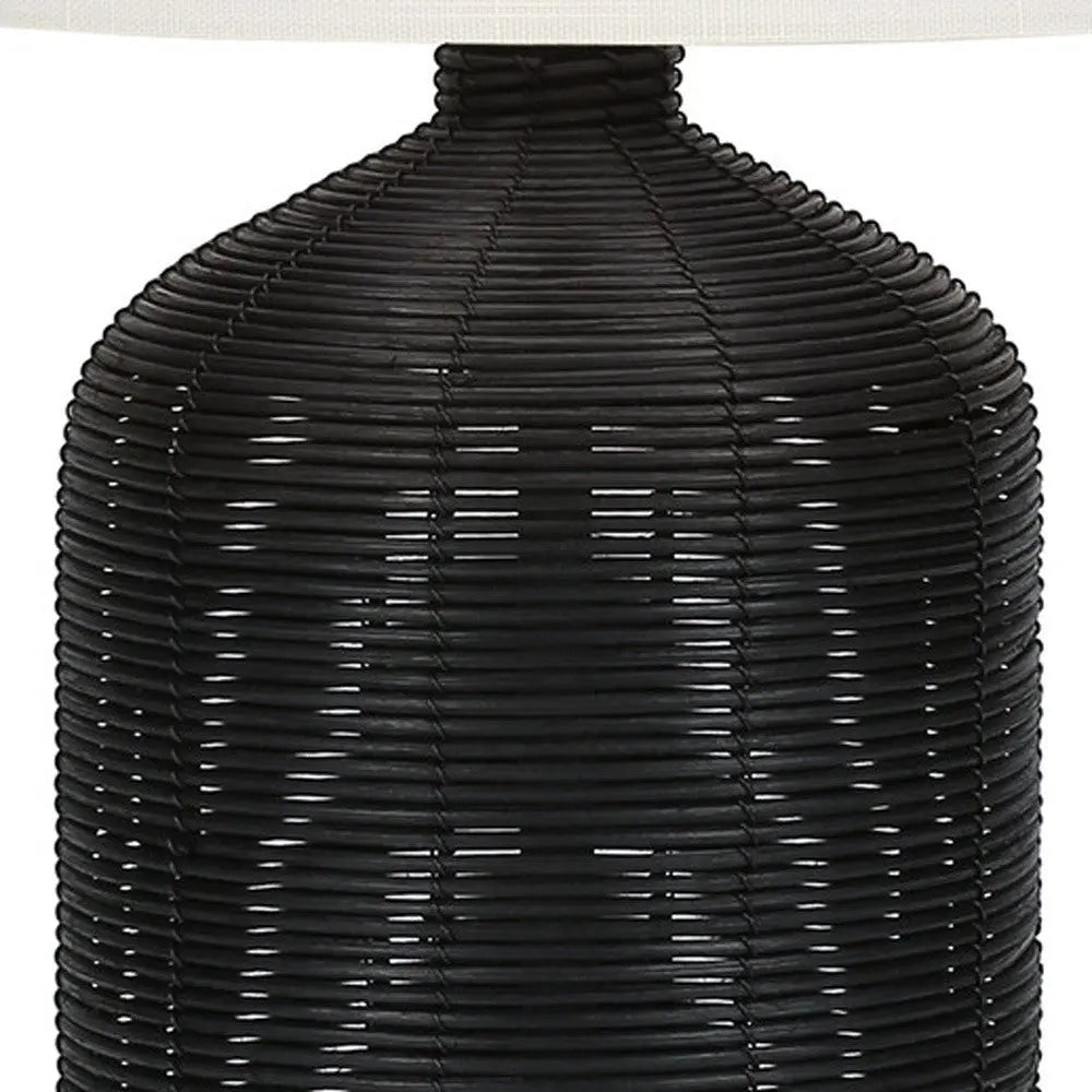 23" Black Rattan Round Table Lamp With Ivory Drum Shade Homeroots Lighting