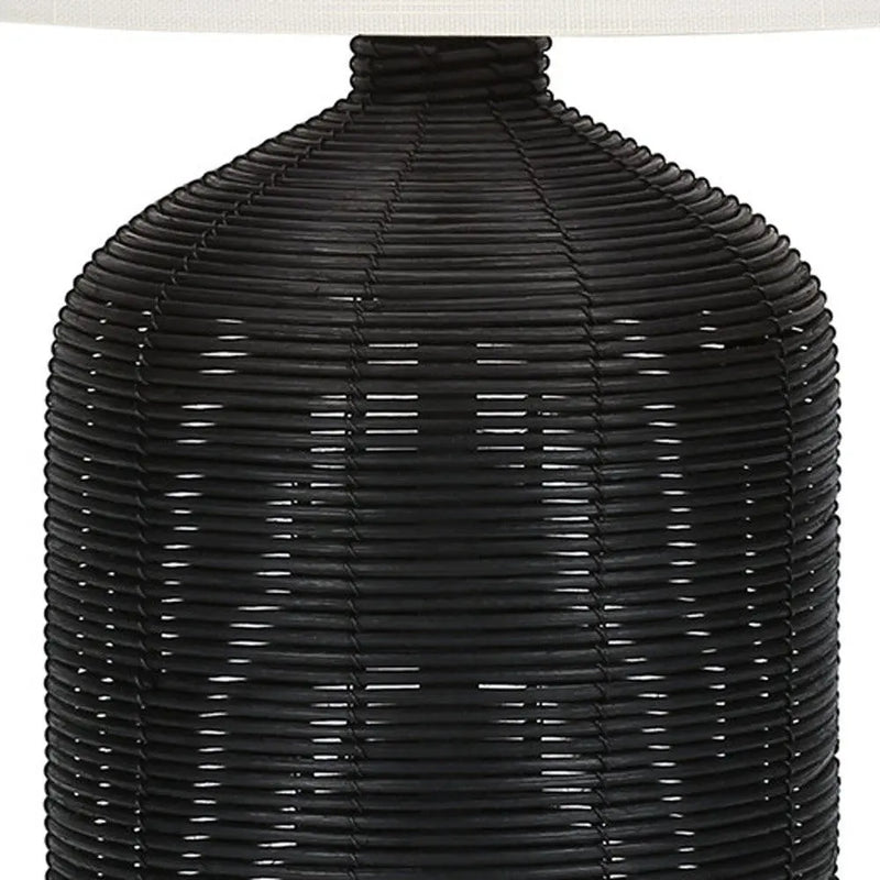 23" Black Rattan Round Table Lamp With Ivory Drum Shade Homeroots Lighting